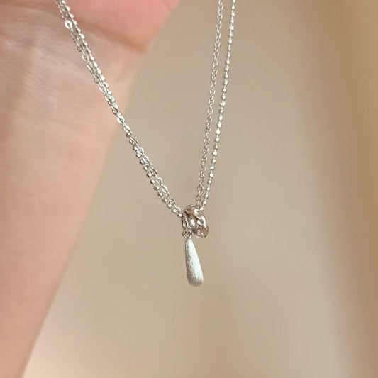 Pure Silver S925 Fairy Tears Necklace Minimalist Brushed Pendant Collarbone Chain Light Luxury High-end Niche Versatile