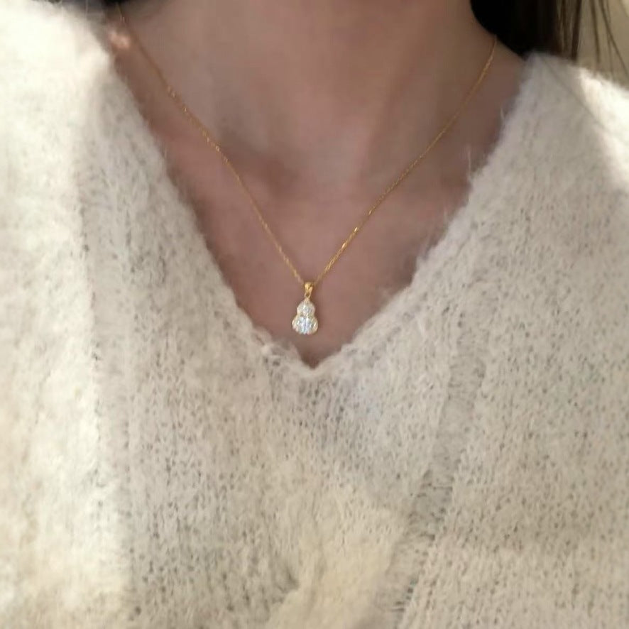 Pure Silver S925 High Carbon Diamond Gourd Fortune Necklace Exquisite Inlaid Sparkling Fashionable Elegant Versatile High-end Necklace
