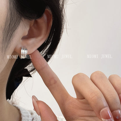 S925 Sterling Silver Korean Style Line Earrings Multi-layer Striped Minimalist Elegant Ins Ear Piercing Versatile Earrings