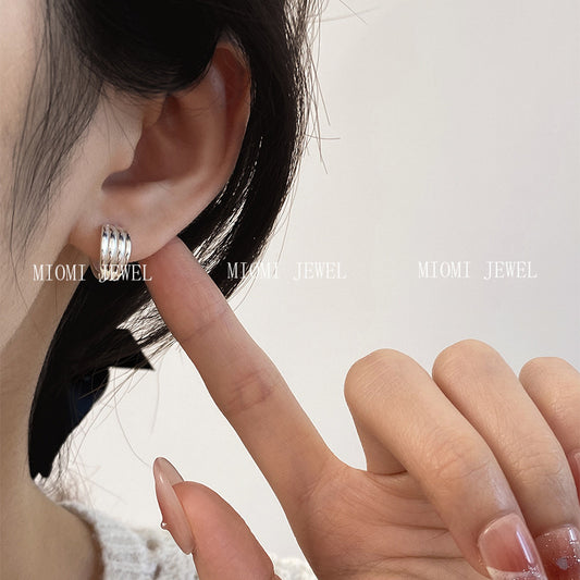 S925 Sterling Silver Korean Style Line Earrings Multi-layer Striped Minimalist Elegant Ins Ear Piercing Versatile Earrings
