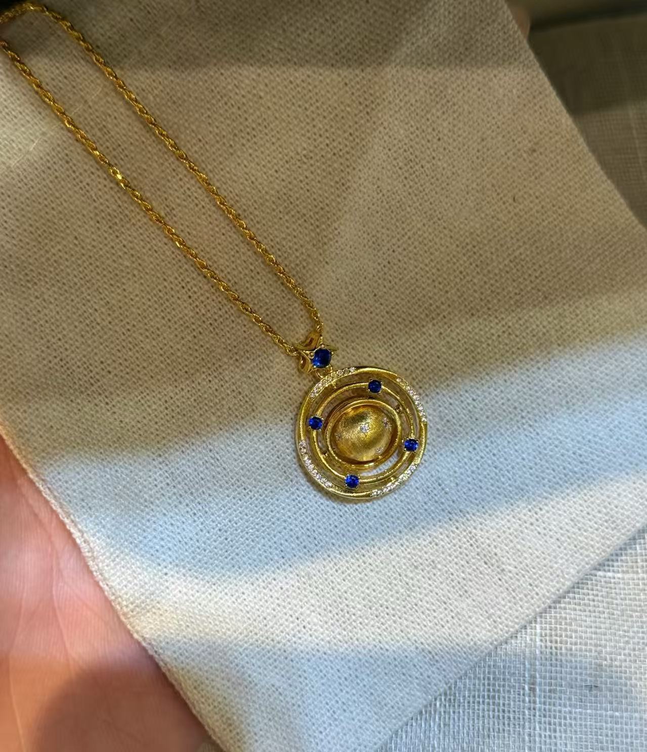 Sterling Silver S925Heavy Craft High-End Brushed Rotating Planet Necklace Niche Design Light Luxury Blue Diamond Star Collarbone Chain