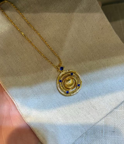 Sterling Silver S925Heavy Craft High-End Brushed Rotating Planet Necklace Niche Design Light Luxury Blue Diamond Star Collarbone Chain