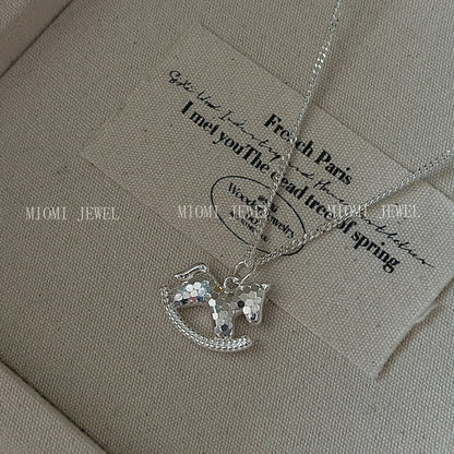 S925 Sterling Silver Korean Version Niche Design Retro CNC Pony Necklace Korean Style Fashionable Simple Collarbone Chain Wholesale