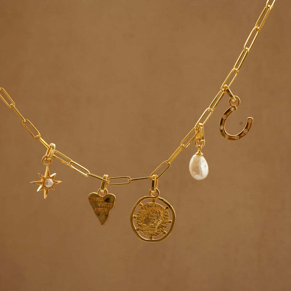 DIY Stainless Steel Coin Heart-Shaped Irregular Inlaid Zircon Agate Natural Stone Pendant Necklace Furnace Vacuum Electroplating