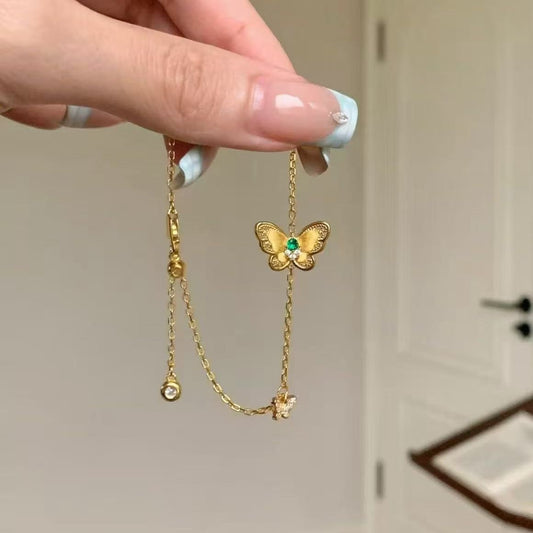 Sterling Silver S925 Brushed Craft Butterfly Bracelet Necklace Set Niche Design Light Luxury High-end Versatile