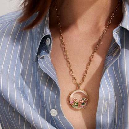 Small Pendant gold diy Glass Box Necklace for Women Heart Zircon Gemstone Small Flower Sun Full Diamond Collarbone Chain