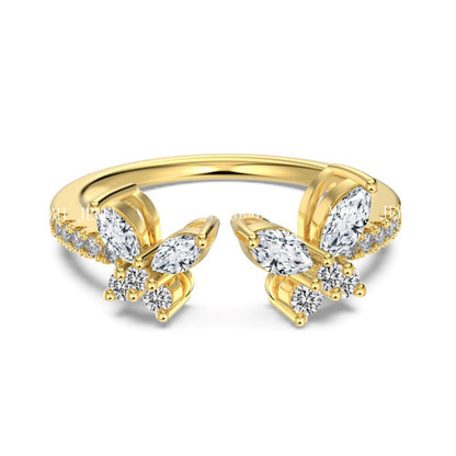 S925 White Marquise Round Zircon Inlaid Butterfly Design Open Fashion Exquisite Light Luxury Korean Style Ring