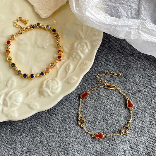 Zircon Bracelet ins Niche Design Light Luxury High-end Gold Enamel Gourd Trendy Versatile Bracelet