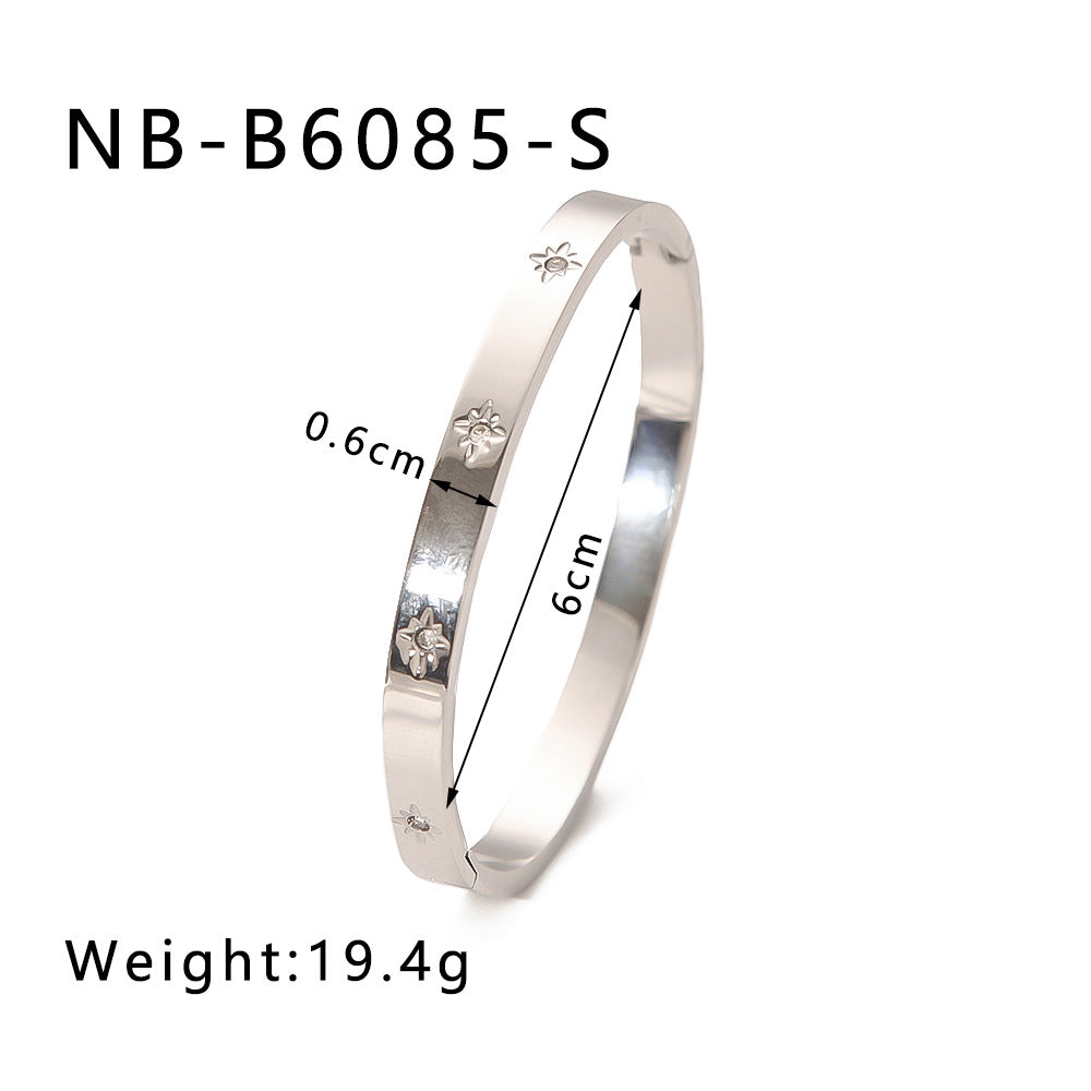 Hot-Selling Zircon Heart-Shaped Quadrilateral Geometric White Zircon Green Zircon Titanium Steel Real Gold Plated Color-Retaining Jewelry Bracelet