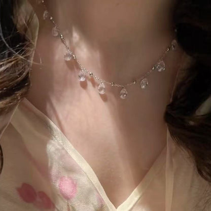 Pure Silver S925 Galaxy Sparkling Full Diamond Necklace Elegant Versatile Collarbone Chain Jewelry High-end Dazzling Pendant Flowing Light