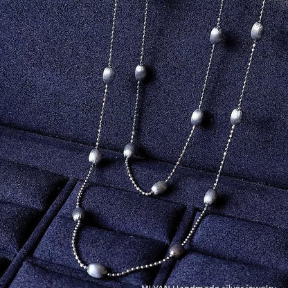 Sterling Silver S925Autumn and Winter New Italian Light Luxury Brushed Olive Bead Necklace Long Chain Simple Retro Silver Bead Chain