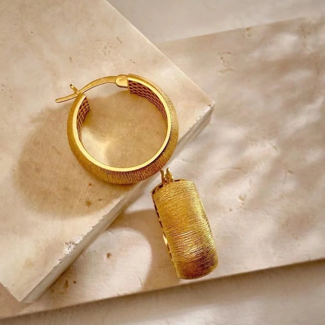 Vintage Style Brushed Craft Earrings Jewelry Brushed Plain Hoop Earrings Studs Niche Versatile Ear Clips Light Luxury Ear Accessories