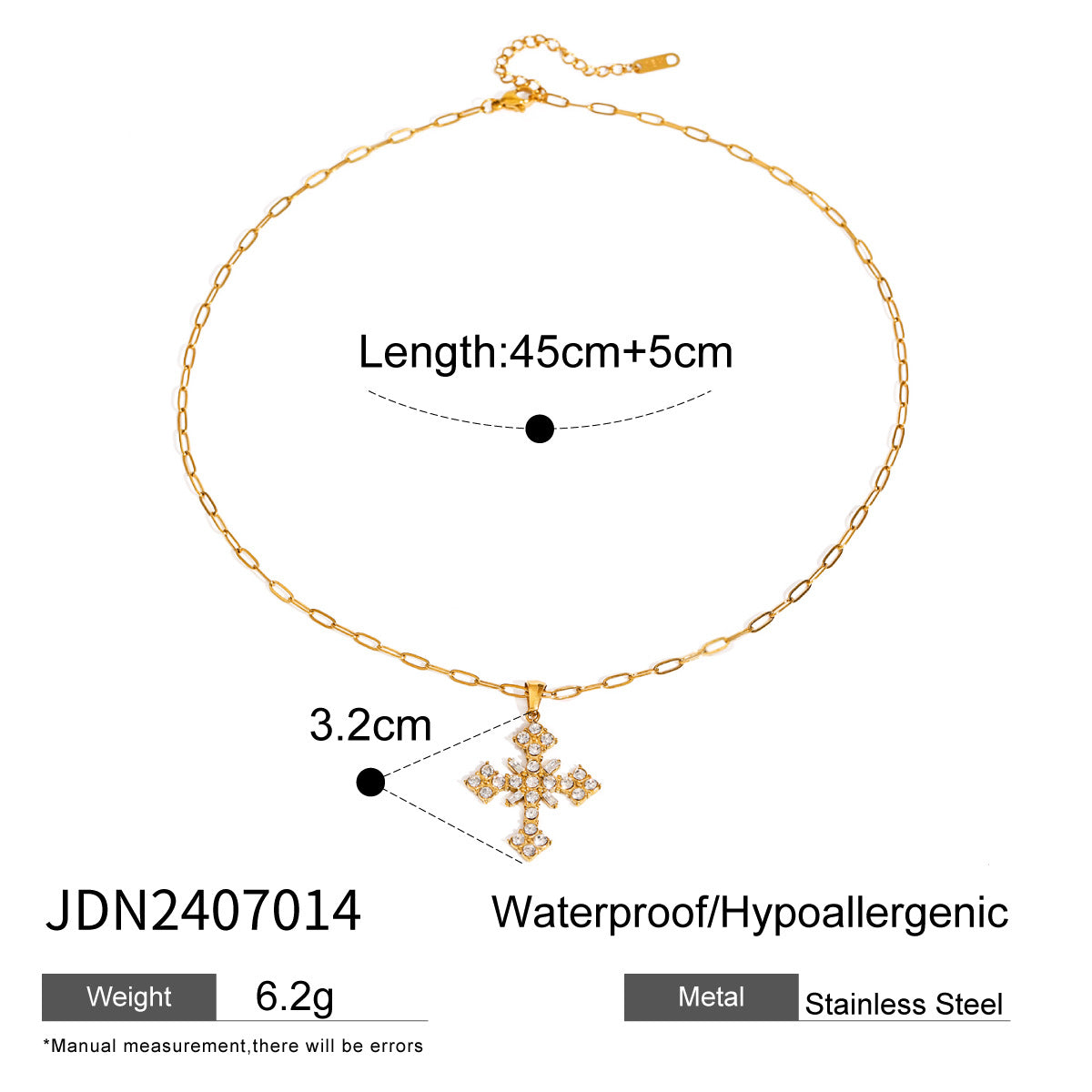 Stainless Steel Cross Pendant Necklace High-End Zircon Earrings Ins Ear Studs Ear Jewelry
