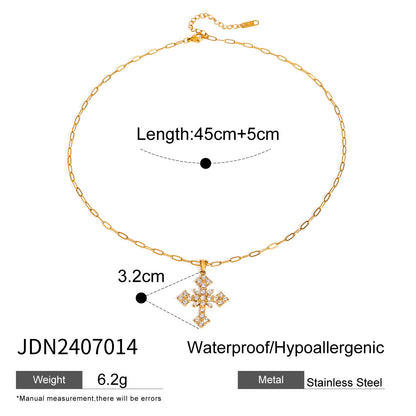 Stainless Steel Cross Pendant Necklace High-End Zircon Earrings Ins Ear Studs Ear Jewelry