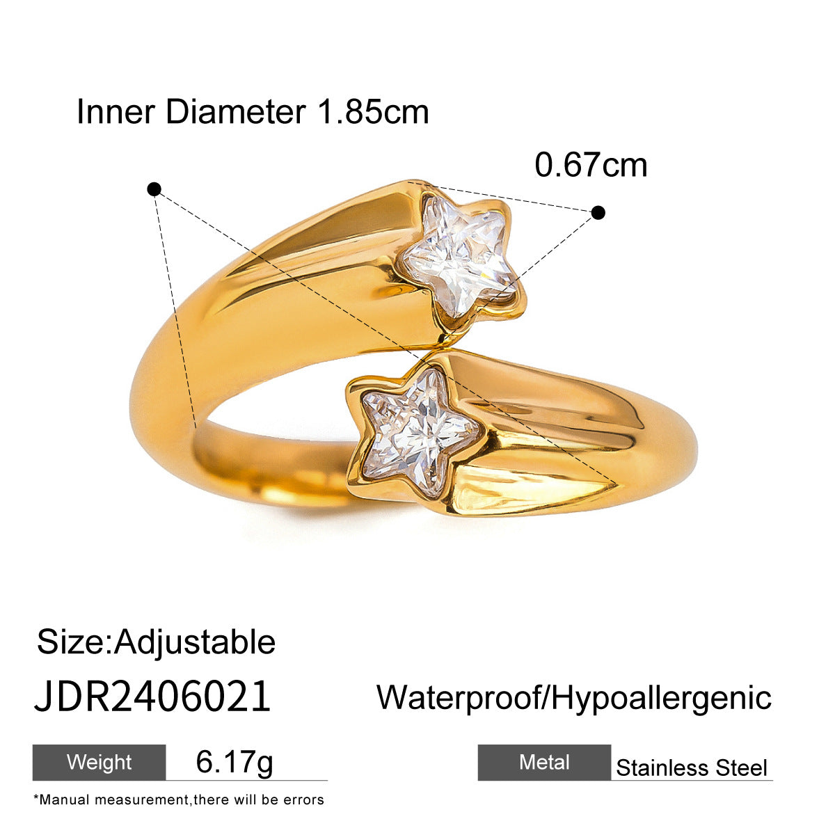 18k Gold Stainless Steel Zircon Open Ring High-end Ins Style Titanium Steel Jewelry Rings