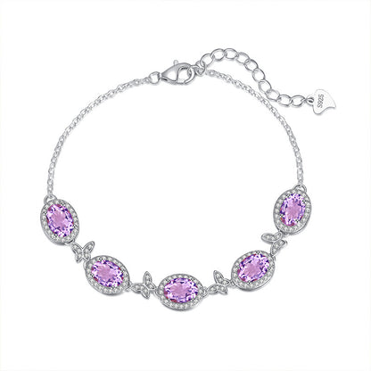 S925 Sterling Silver Inlaid Natural Crystal Stone Butterfly Bracelet Multi-color Crystal Clear Healing Fashion Design Women's Style