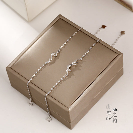 S925 Silver Mountain and Sea Appointment Couple Bracelets for Men and Women, Simple and Luxurious Creative Bracelets, Valentine's Day Gift