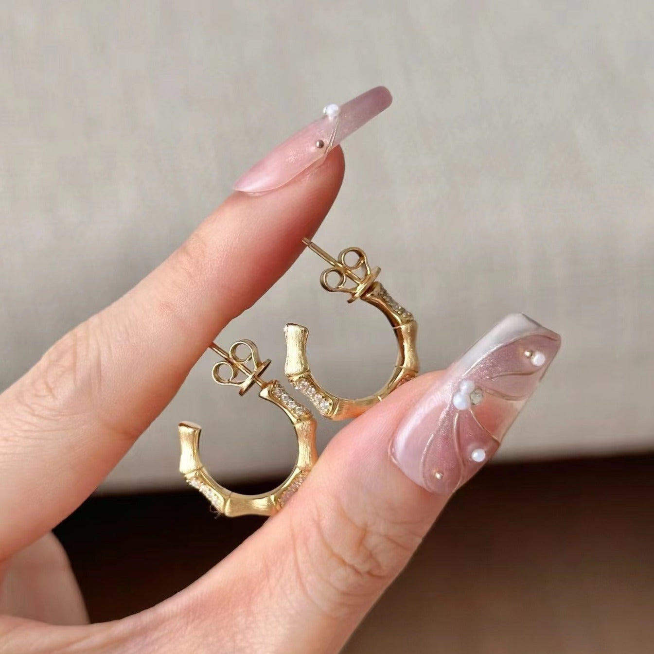 Italian Vintage Brushed Light Luxury High-End Jewelry 925 Sterling Silver Brushed Craft Forged Bamboo Earrings Studs