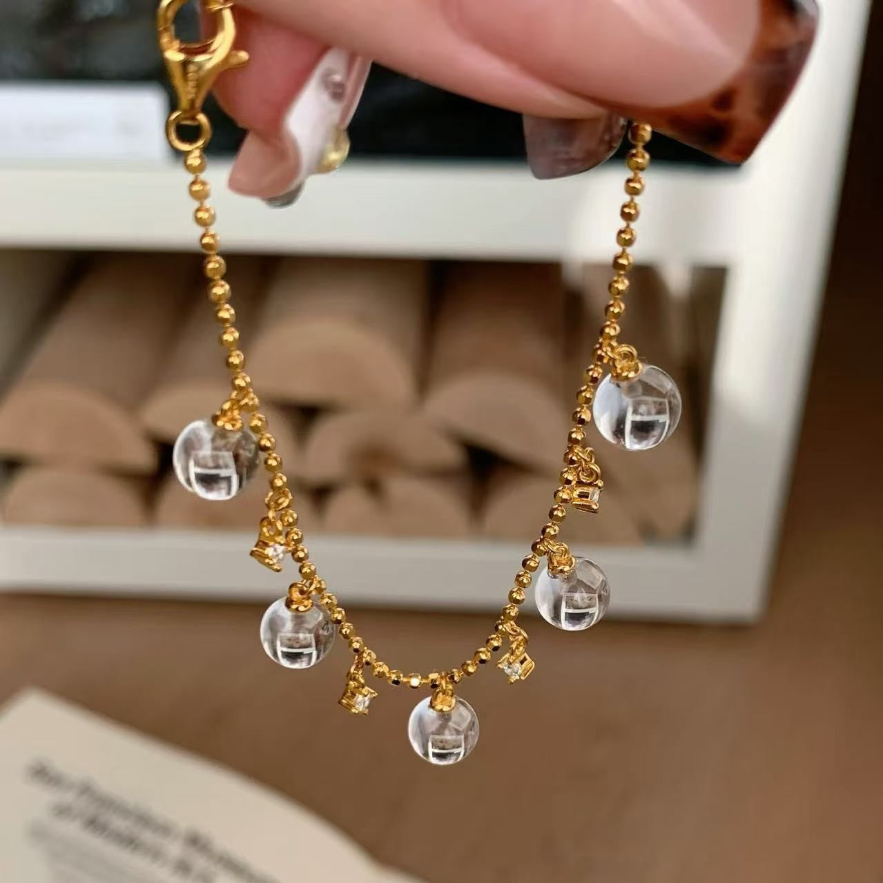 Sterling Silver S925 Natural Double A White Crystal Bracelet Necklace Set High-End Light Luxury Versatile Style Niche Design