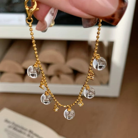 Sterling Silver S925 Natural Double A White Crystal Bracelet Necklace Set High-End Light Luxury Versatile Style Niche Design