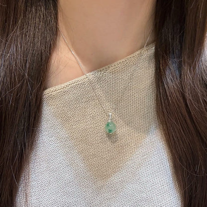 Pure Silver S925 Natural African Emerald Necklace Dragon Jade Round Bead Pendant Collarbone Chain High-end Niche Exquisite Light Luxury