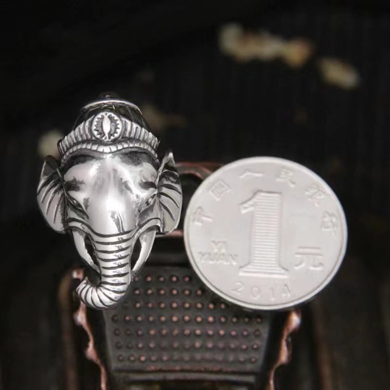 Pure Silver S925 Dominant Personality Ring Vintage Silver Jewelry Finger Ring Elephant Trunk Elephant Ring