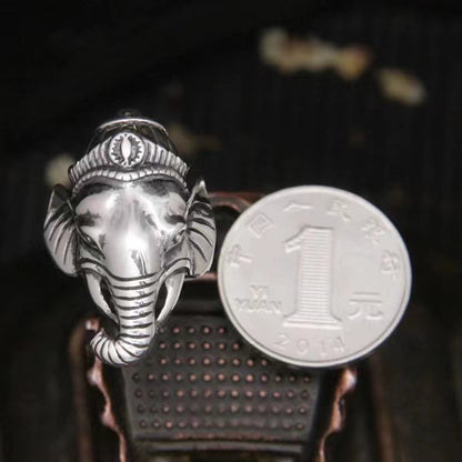 Pure Silver S925 Dominant Personality Ring Vintage Silver Jewelry Finger Ring Elephant Trunk Elephant Ring