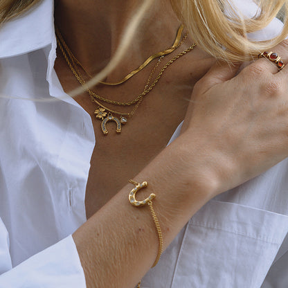 Titanium Steel Zircon Necklace Light Luxury High-end Oil Drop Earrings Horseshoe Series Bracelet Stainless Steel Jewelry