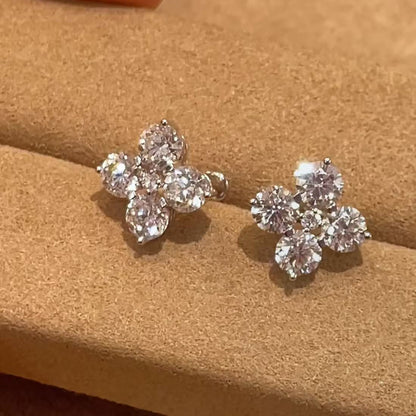 New S925 Sterling Silver High Carbon Diamond Four-Leaf Clover Earrings Simple Fashion High-End Ultra Shiny Exquisite Stud Earrings