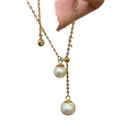 Italian Vintage Brushed Light Luxury High-End Jewelry 925 Sterling Silver Real Gold Plated Shijia Pearl Collarbone Chain New