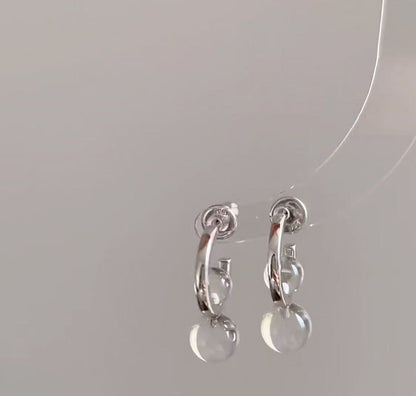Sterling Silver S925Natural Double A White Crystal Earrings C Simple and Dynamic Geometric Earrings for Women with a Cool and Refreshing Style
