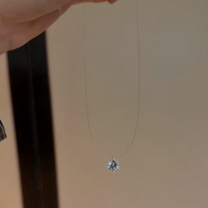 S925 Sterling Silver Zhao Lusi Same Style Invisible Fish Silk Necklace Round Bead Zircon Pendant Fresh Sweet Temperament Clavicle Chain