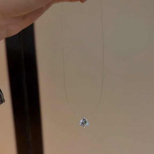 S925 Sterling Silver Zhao Lusi Same Style Invisible Fish Silk Necklace Round Bead Zircon Pendant Fresh Sweet Temperament Clavicle Chain