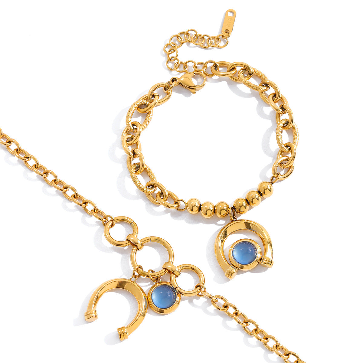 Original Equestrian Series Blue Resin Horseshoe Titanium Steel Bracelet Niche Light Luxury Hand Jewelry Stainless Steel Jewelry