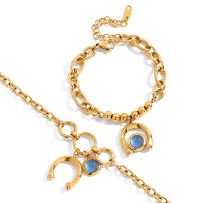 Original Equestrian Series Blue Resin Horseshoe Titanium Steel Bracelet Niche Light Luxury Hand Jewelry Stainless Steel Jewelry