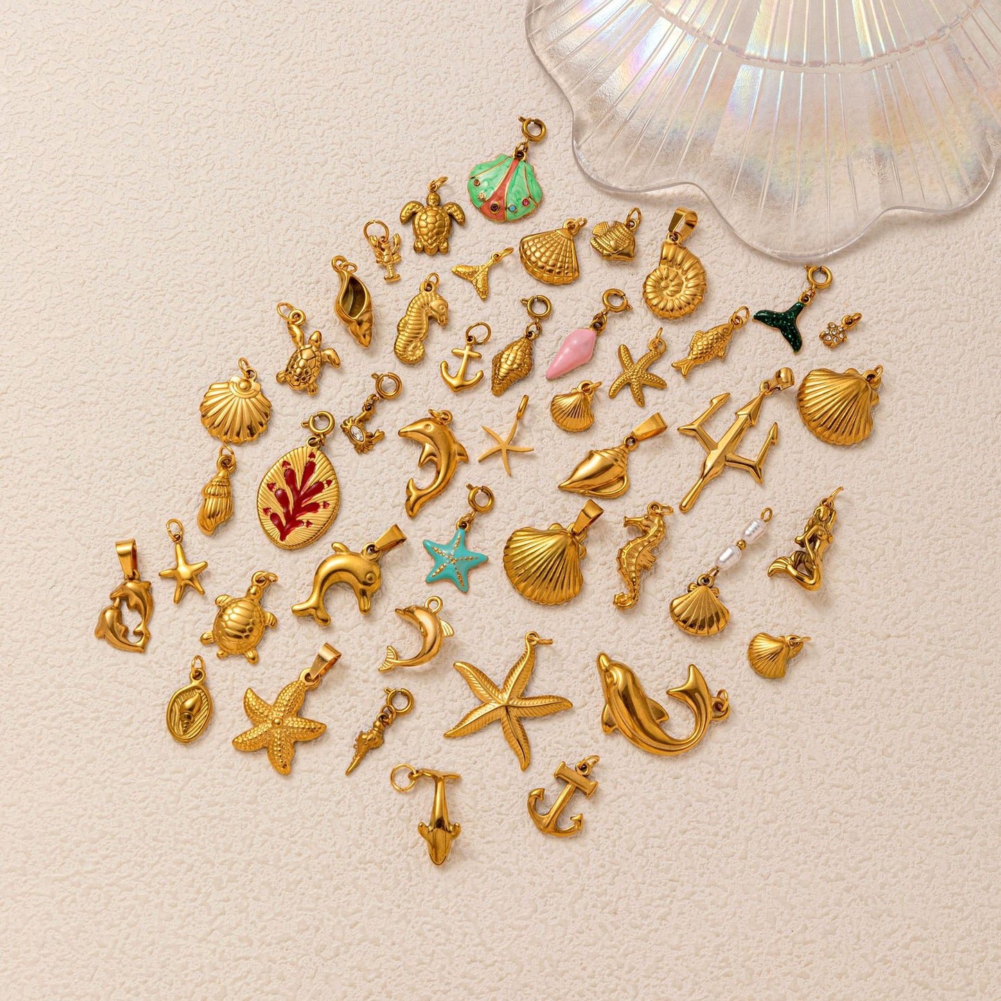DIY Stainless Steel Starfish Flat Conch Pendant DIY Accessories Furnace Vacuum Electroplating 18K Gold Color Retention