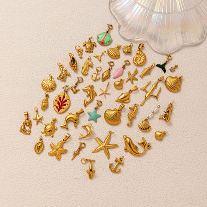 DIY Stainless Steel Starfish Flat Conch Pendant DIY Accessories Furnace Vacuum Electroplating 18K Gold Color Retention
