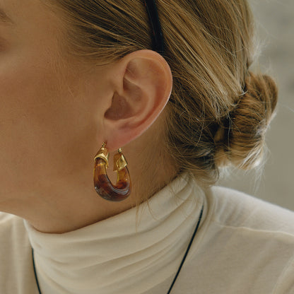 Autumn Winter Resin Chubby Stainless Steel Earrings Niche Light Luxury Hoop Titanium Steel Jewelry for Women with a Sense of Sophistication