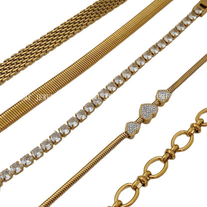 Stackable Bracelet Set Combination Stainless Steel Exquisite Diamond-Encrusted Wide Strap Mesh Chain Heart Bracelet Versatile Set