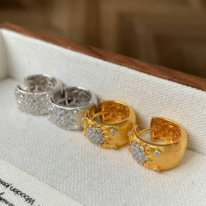 Sterling Silver S925 Italian Craft Brushed Palace Style Earrings Eight-Pointed Star Snowflake Vintage Light Luxury High-End Feel Ear Jewelry