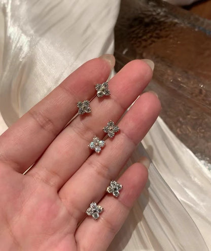 Italian Vintage Brushed Light Luxury High-End Jewelry925Sterling Silver Threaded Earrings Classic Four-Leaf Clover Threaded Earrings