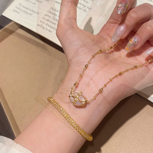 Pure Silver S925 Natural White Shell Pink Shell Lulutong Necklace Light Luxury High-end Feel Elegant Versatile Jewelry Simple Niche