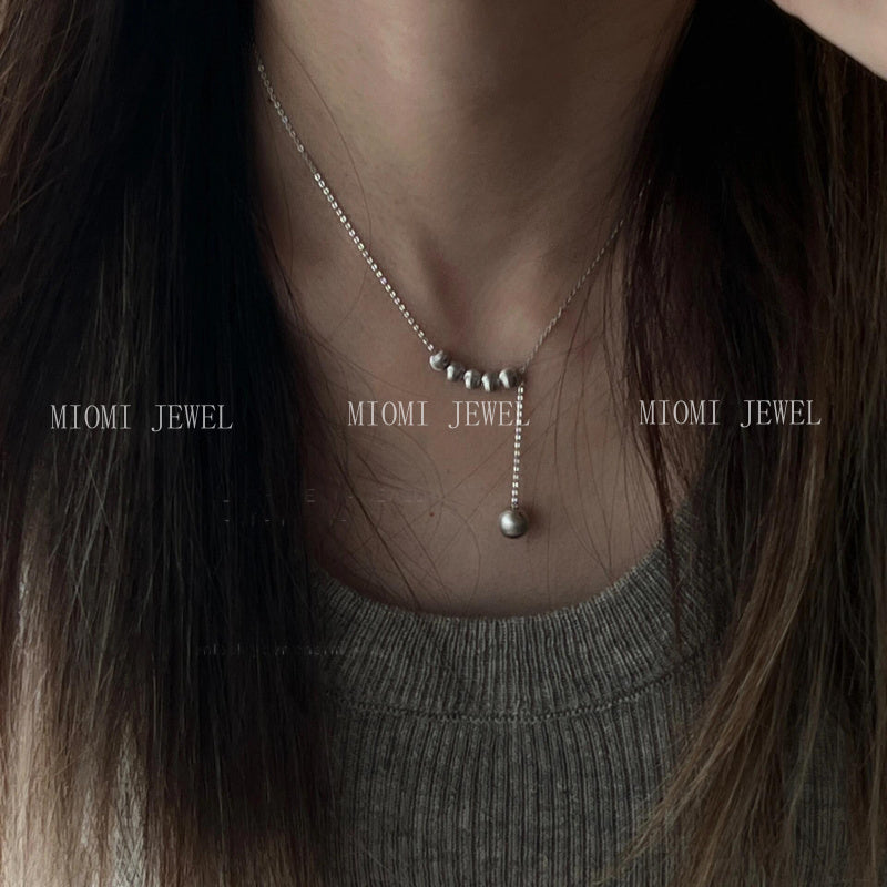 S925 Sterling Silver Cat's Eye Bead Flowing Light Necklace for Women Korean Niche Design High-end Simple Hot-selling Collarbone Chain