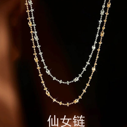 High Quality S925Sterling Silver Plated18K Real Gold Italian Fairy Necklace Handmade Sparkling Diamond Cut Women's Collarbone Chain