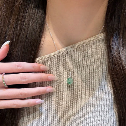 Pure Silver S925 Natural African Emerald Necklace Dragon Jade Round Bead Pendant Collarbone Chain High-end Niche Exquisite Light Luxury