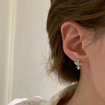 Brushed Craft Iris Flower Cross Earrings S925 Sterling Silver Vintage Light Luxury High-end Versatile Fashion Flower Earrings