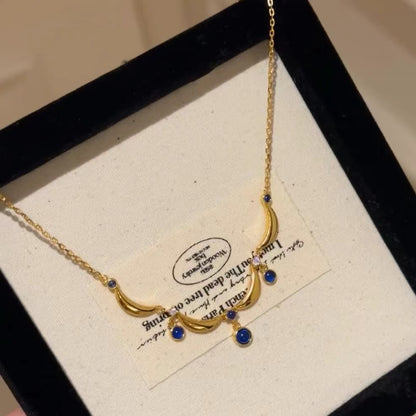 Traditional Lace Blue Water Drop Necklace French Retro High-end Clavicle Chain Exquisite Light Luxury Niche Temperament Choker