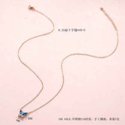 Titanium Steel 18K Vacuum Plated Colorful Zircon Necklace for Women High-End Light Luxury Micro-Paved Zircon Necklace Butterfly Design
