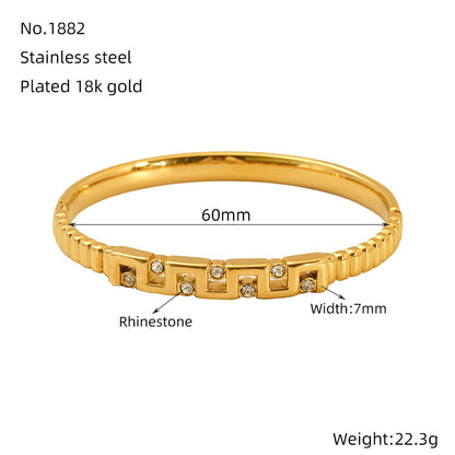 Hot-Selling Non-Fading Bracelet Titanium Steel Gold Wide Open Versatile Cuban Diamond-Studded Bracelet Factory Direct Sale