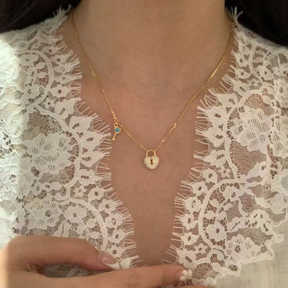 Pure Silver S925 Heart Lock Key Necklace Light Luxury Fashion High-end Niche Versatile Collarbone Chain